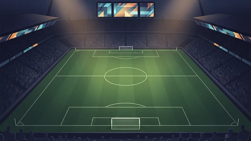 Illustration for sports betting for beginners: a floodlit football pitch at night seen from the stands